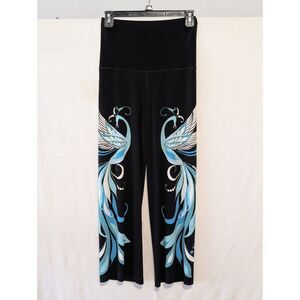 Eva Varro Black Leggings/Pants with Blue Phoenix Bird on Pants Leg Size XS